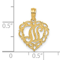 14KY Heart Script Letter N Initial Charm-K6424N