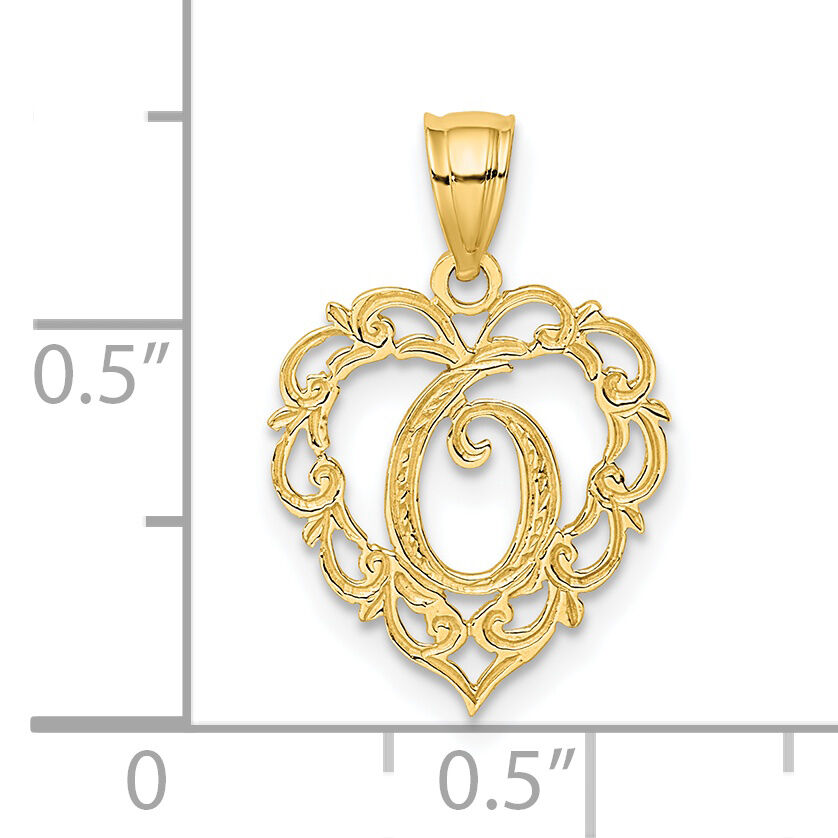 14KY Heart Script Letter O Initial Charm-K6424O