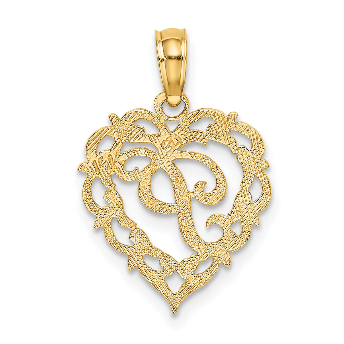 14KY Heart Script Letter P Initial Charm-K6424P