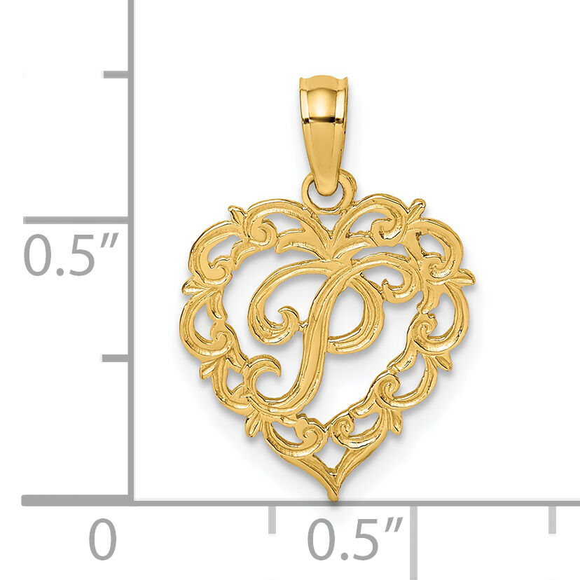 14KY Heart Script Letter P Initial Charm-K6424P