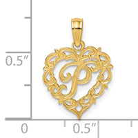 14KY Heart Script Letter P Initial Charm-K6424P