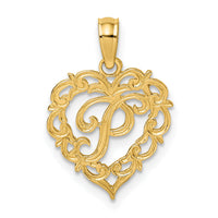 14KY Heart Script Letter P Initial Charm-K6424P