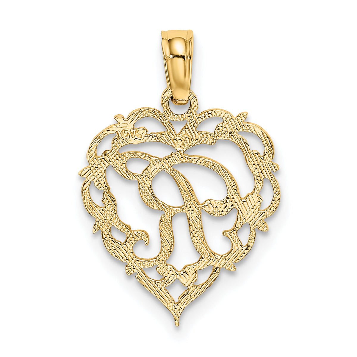 14KY Heart Script Letter R Initial Charm-K6424R