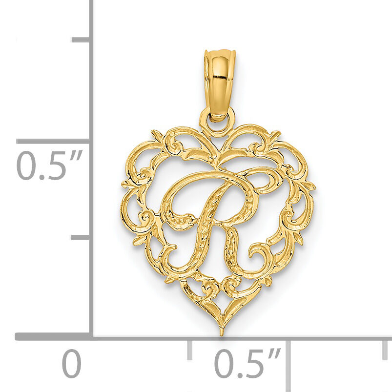 14KY Heart Script Letter R Initial Charm-K6424R