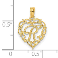 14KY Heart Script Letter R Initial Charm-K6424R