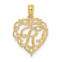 14KY Heart Script Letter R Initial Charm-K6424R