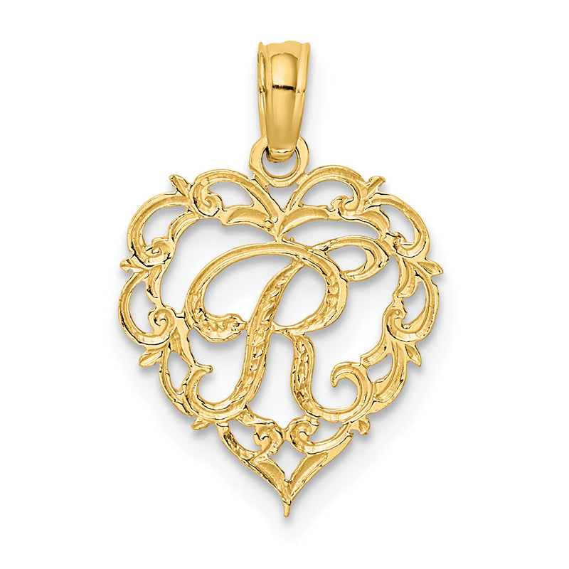 14KY Heart Script Letter R Initial Charm-K6424R