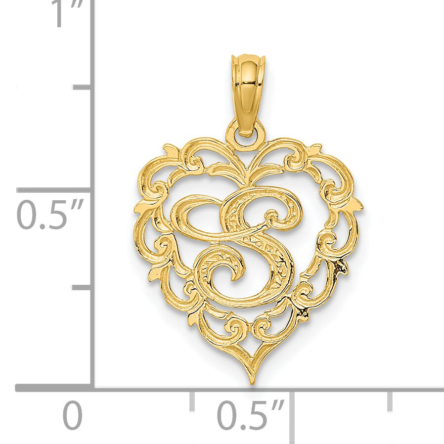 14KY Heart Script Letter S Initial Charm-K6424S