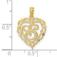 14KY Heart Script Letter S Initial Charm-K6424S