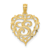 14KY Heart Script Letter S Initial Charm-K6424S