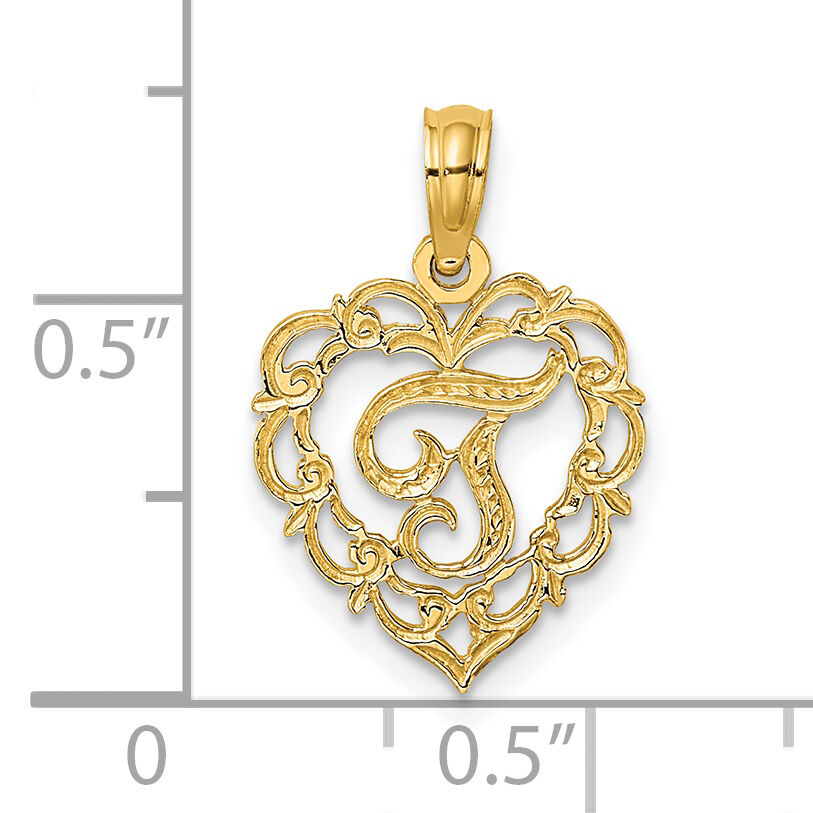 14KY Heart Script Letter T Initial Charm-K6424T