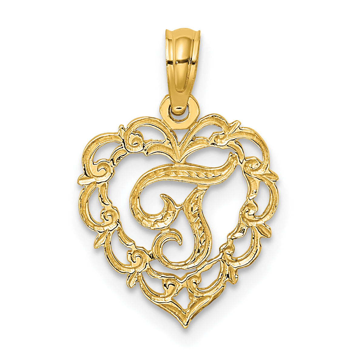 14KY Heart Script Letter T Initial Charm-K6424T