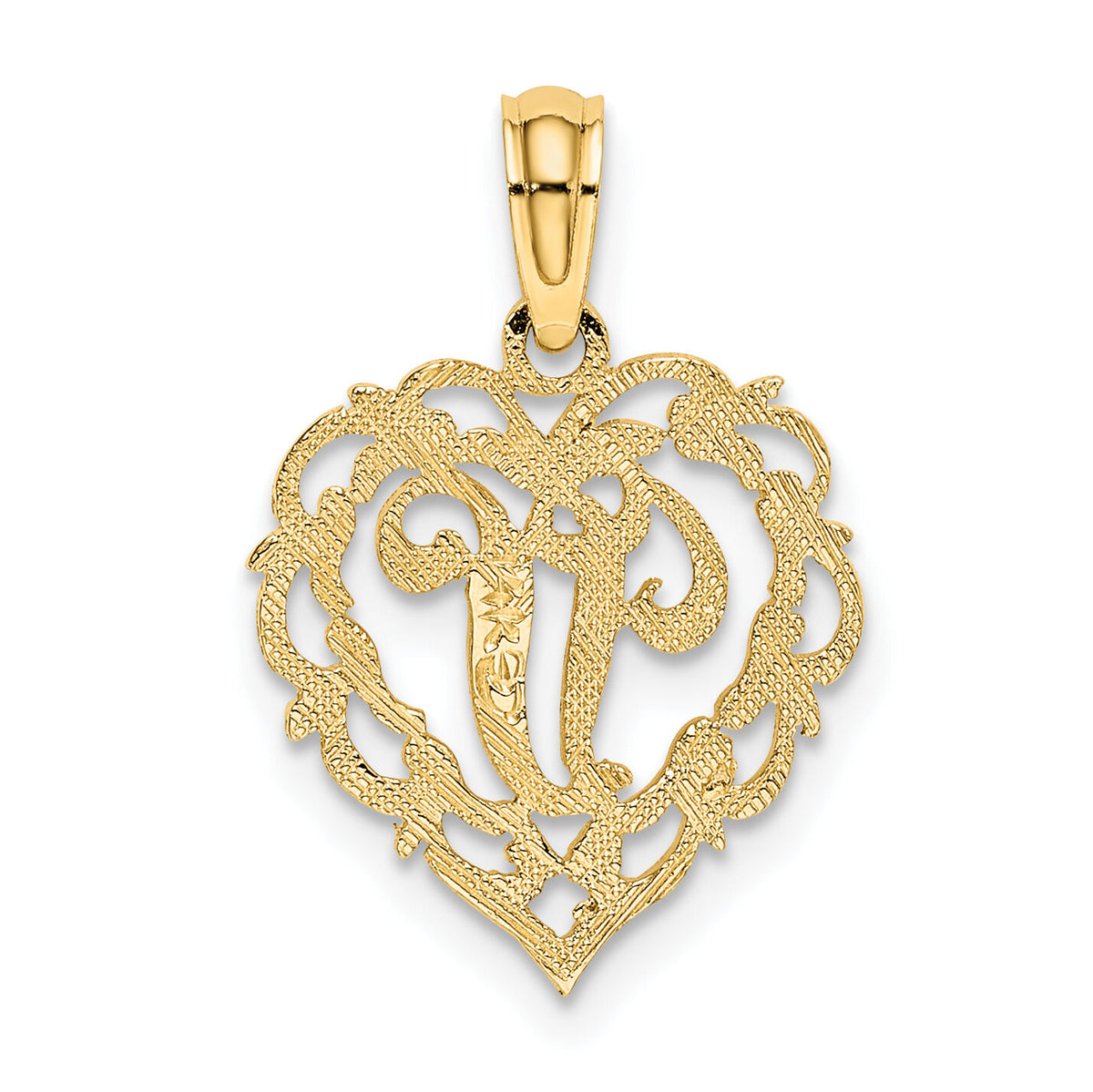 14KY Heart Script Letter V Initial Charm-K6424V
