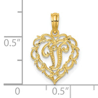 14KY Heart Script Letter V Initial Charm-K6424V