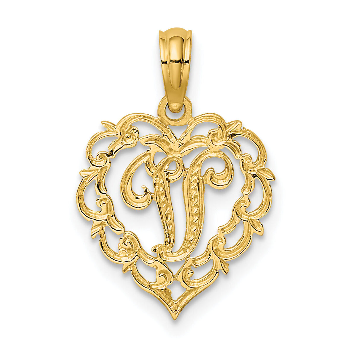 14KY Heart Script Letter V Initial Charm-K6424V