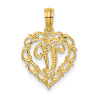 14KY Heart Script Letter V Initial Charm-K6424V
