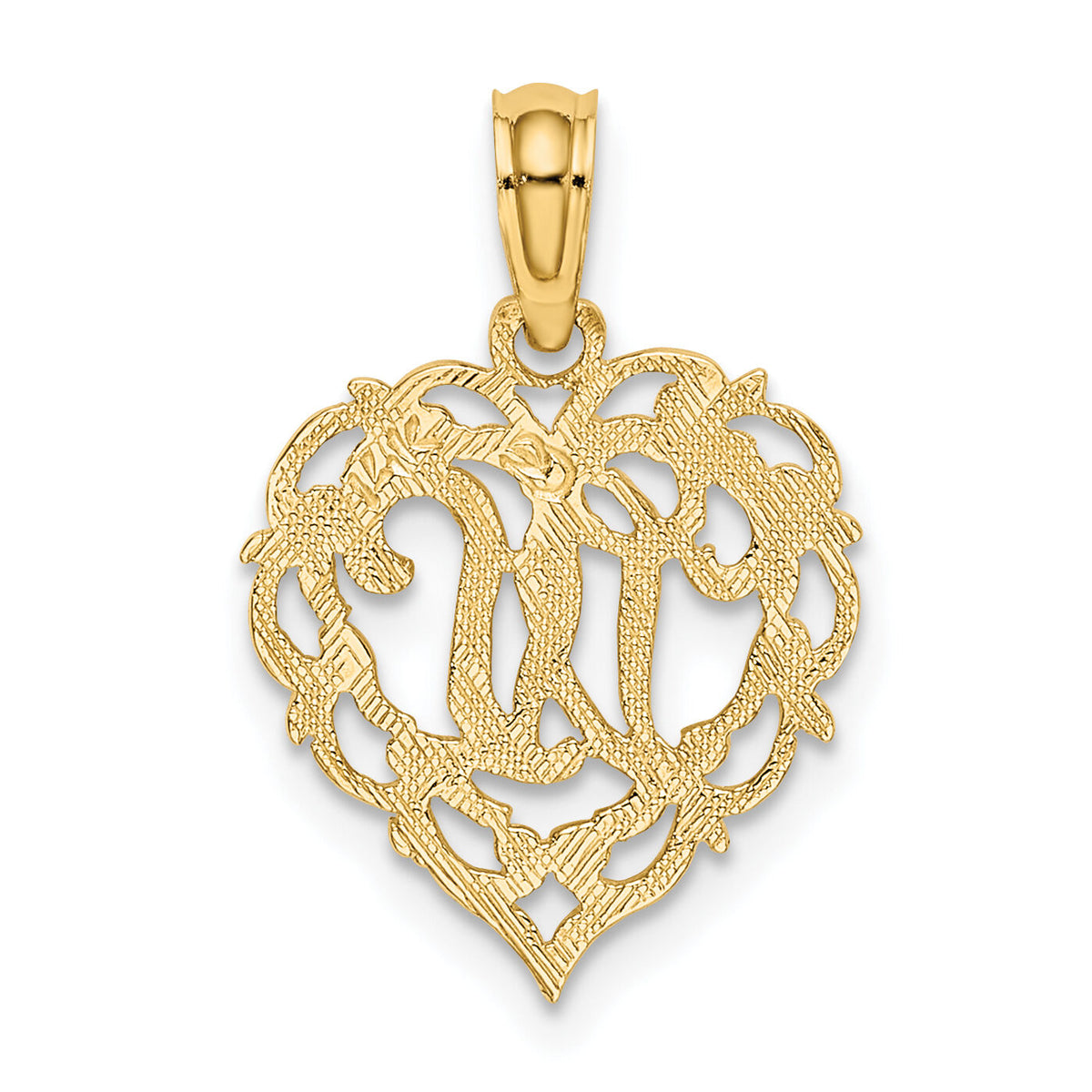 14KY Heart Script Letter W Initial Charm-K6424W
