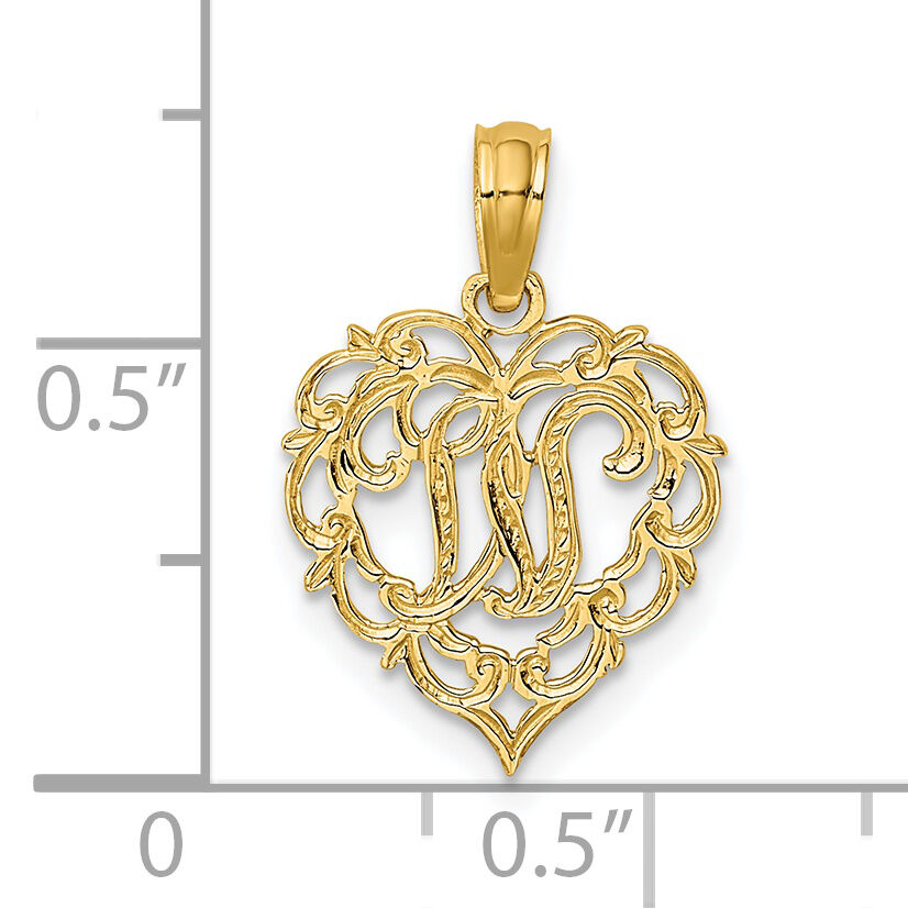 14KY Heart Script Letter W Initial Charm-K6424W