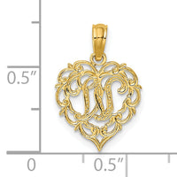 14KY Heart Script Letter W Initial Charm-K6424W