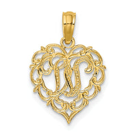 14KY Heart Script Letter W Initial Charm-K6424W