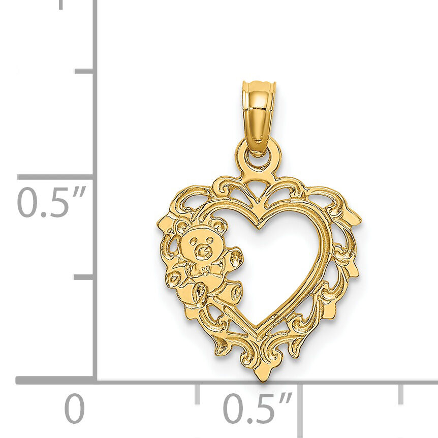 14K Teddy Bear in Heart Charm-K6428