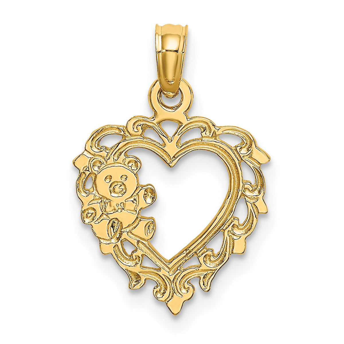 14K Teddy Bear in Heart Charm-K6428