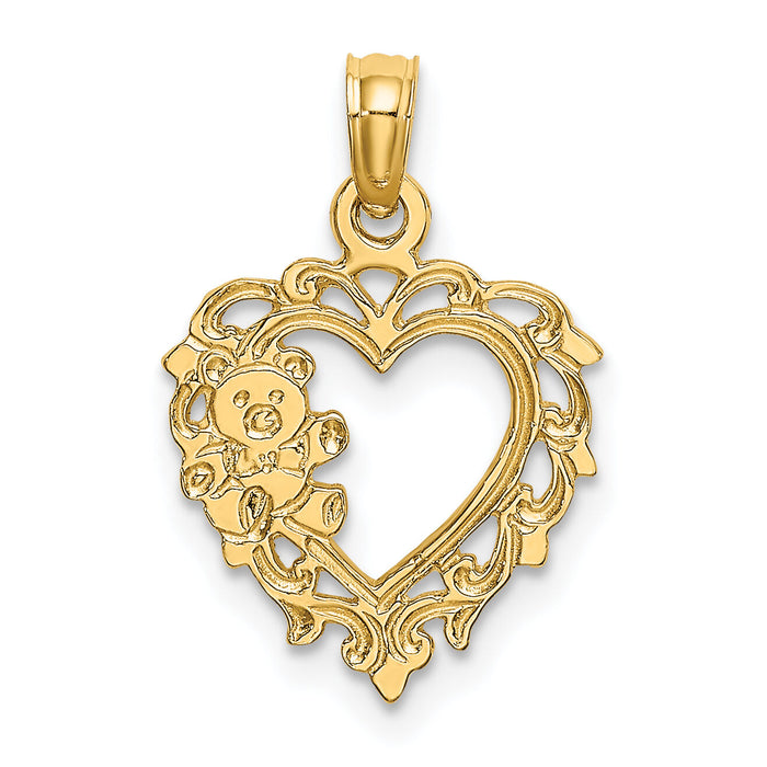 14K Teddy Bear in Heart Charm-K6428