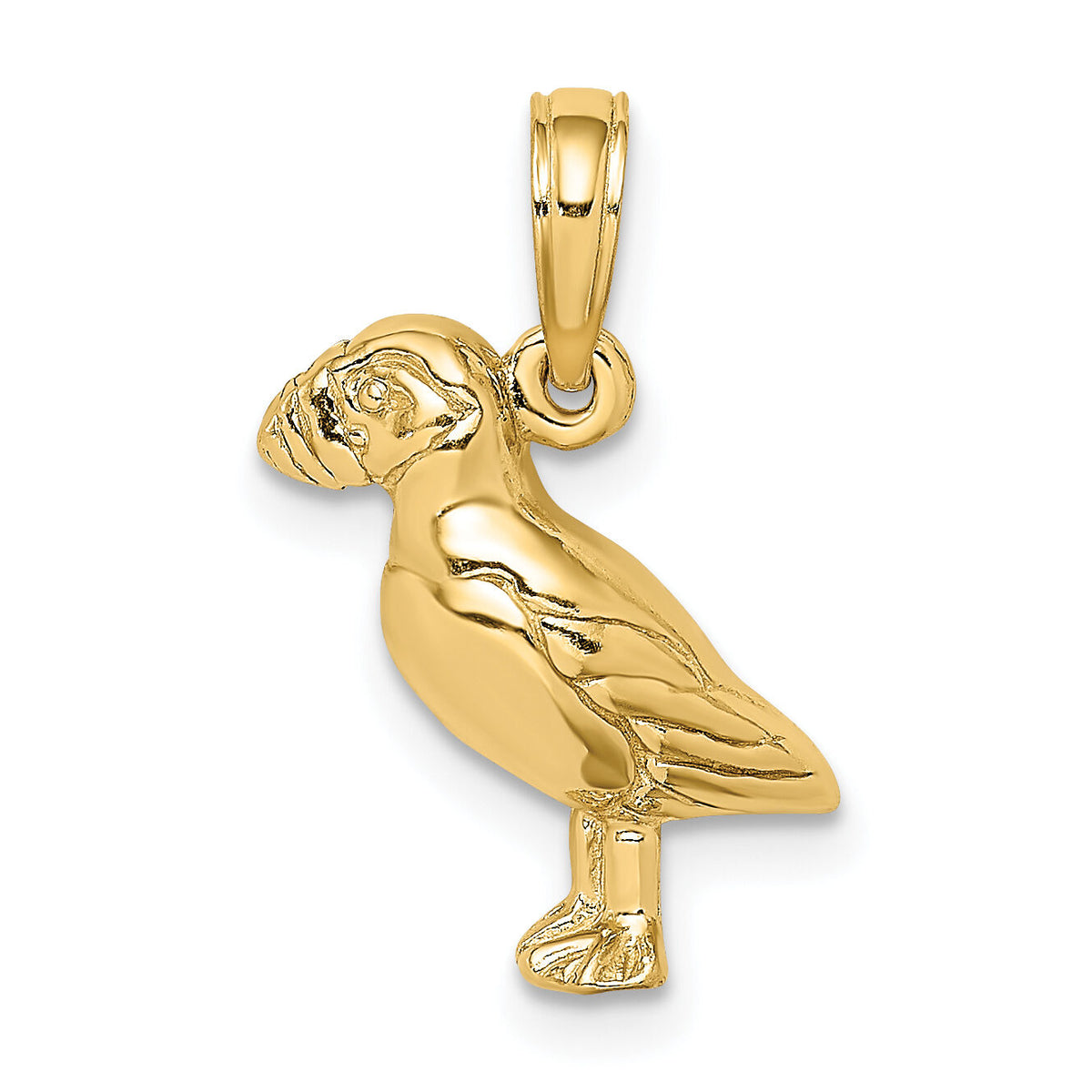 14K 2-D Polished and Textured Puffin Bird Charm-K6431