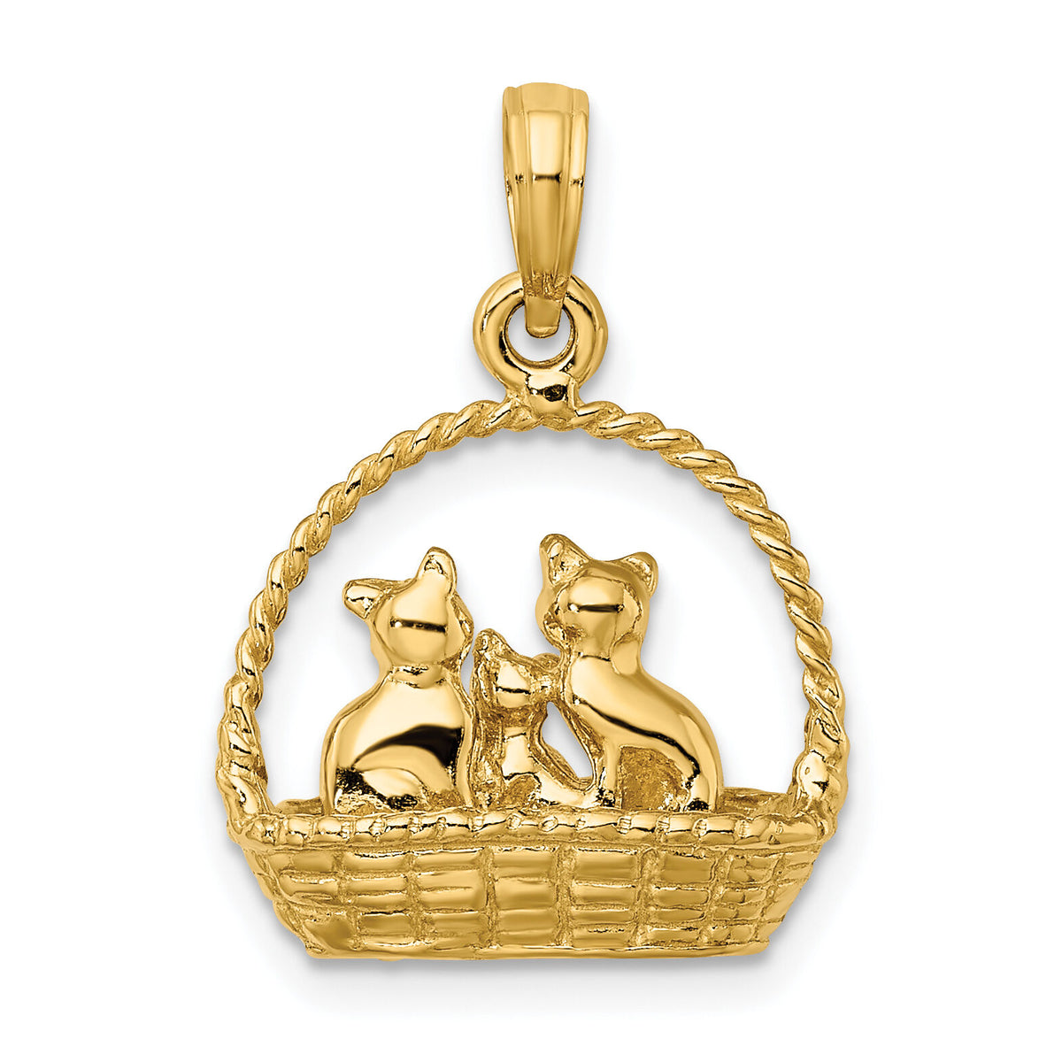 14K 3-D Cats Inside Of Basket Charm-K6450