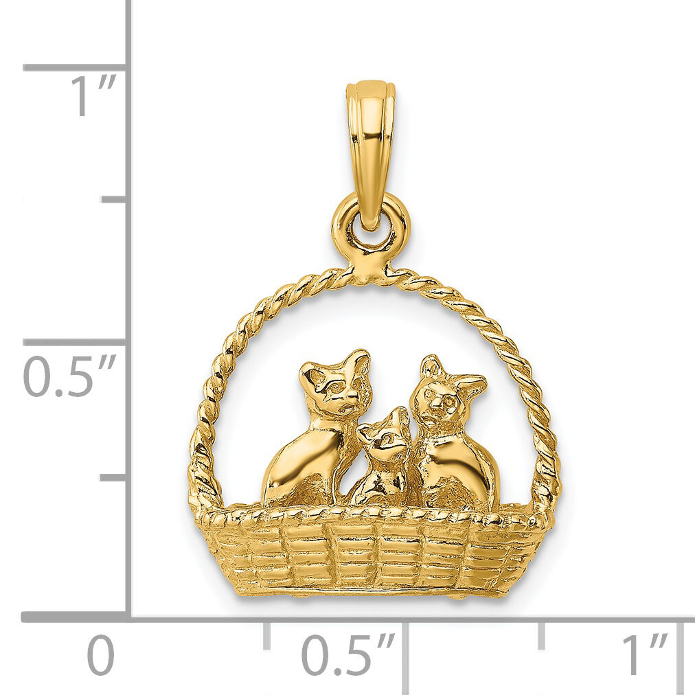 14K 3-D Cats Inside Of Basket Charm-K6450