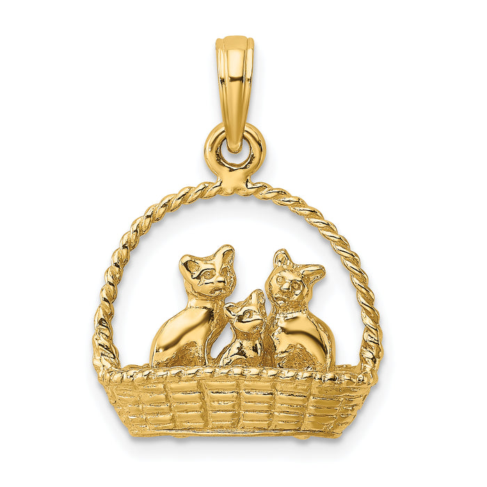14K 3-D Cats Inside Of Basket Charm-K6450