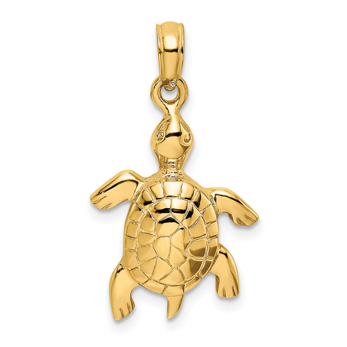 14K Polished Turtle with Textured Shell Charm-K6457