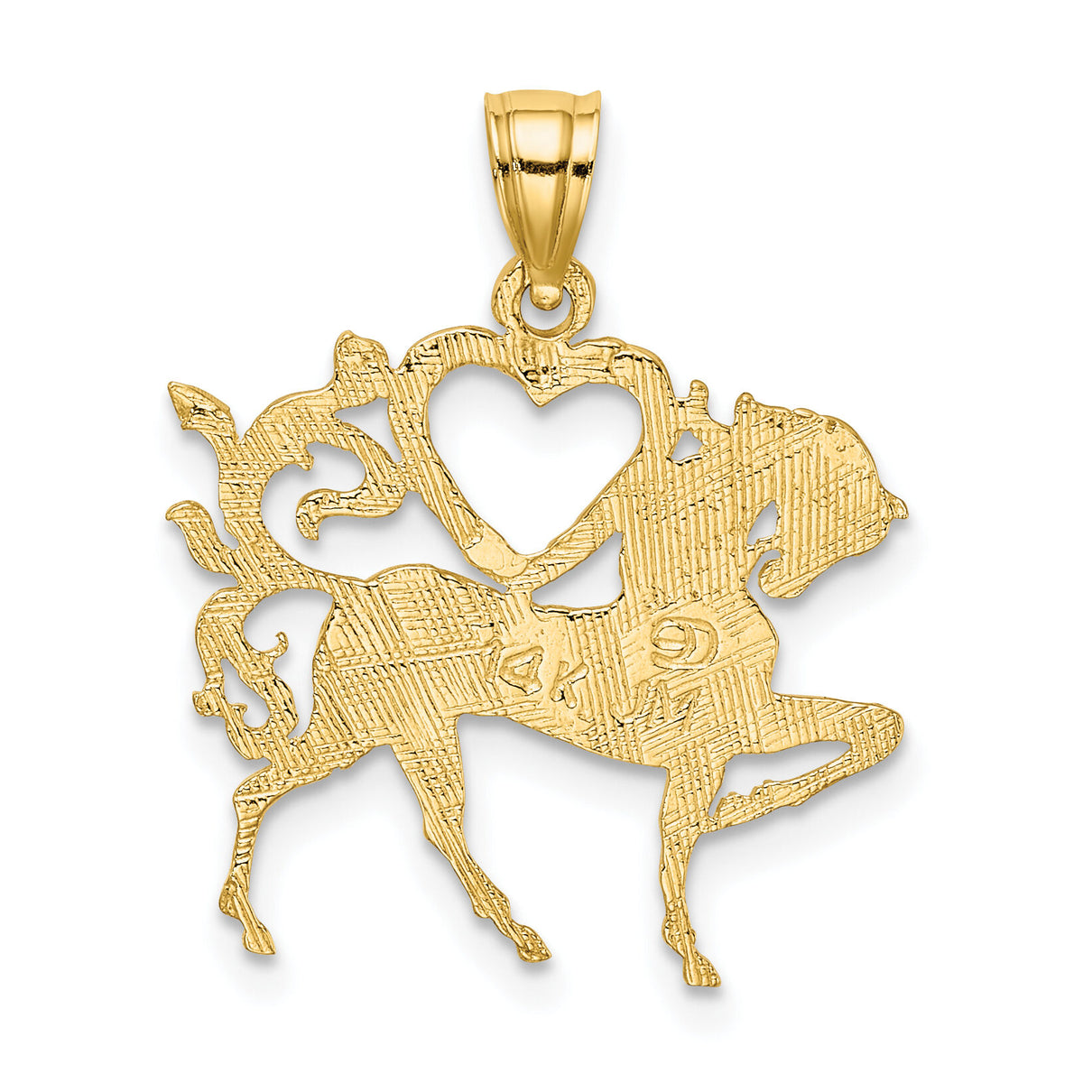 14K Textured Heart and Horse Charm-K6462