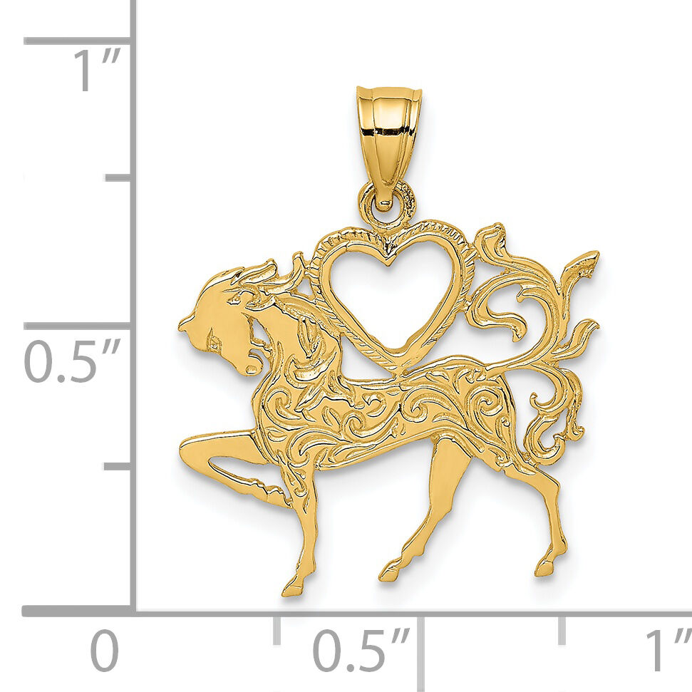 14K Textured Heart and Horse Charm-K6462