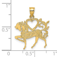 14K Textured Heart and Horse Charm-K6462