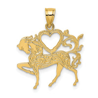 14K Textured Heart and Horse Charm-K6462