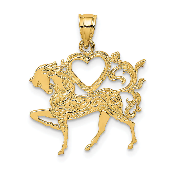 14K Textured Heart and Horse Charm-K6462