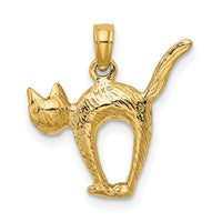 14K 3-D Textured Arch Back and Raised Tail Cat Charm-K6464