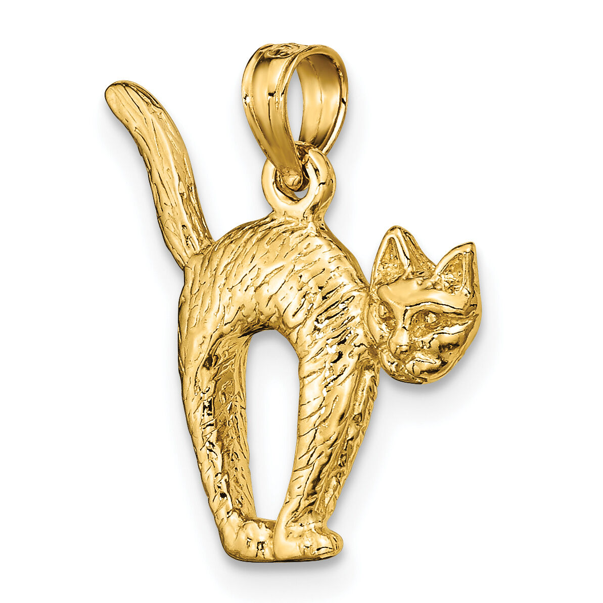 14K 3-D Textured Arch Back and Raised Tail Cat Charm-K6464