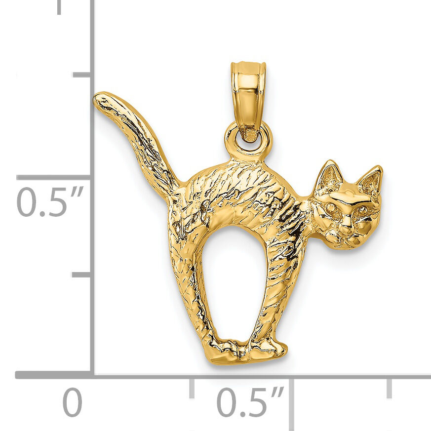 14K 3-D Textured Arch Back and Raised Tail Cat Charm-K6464