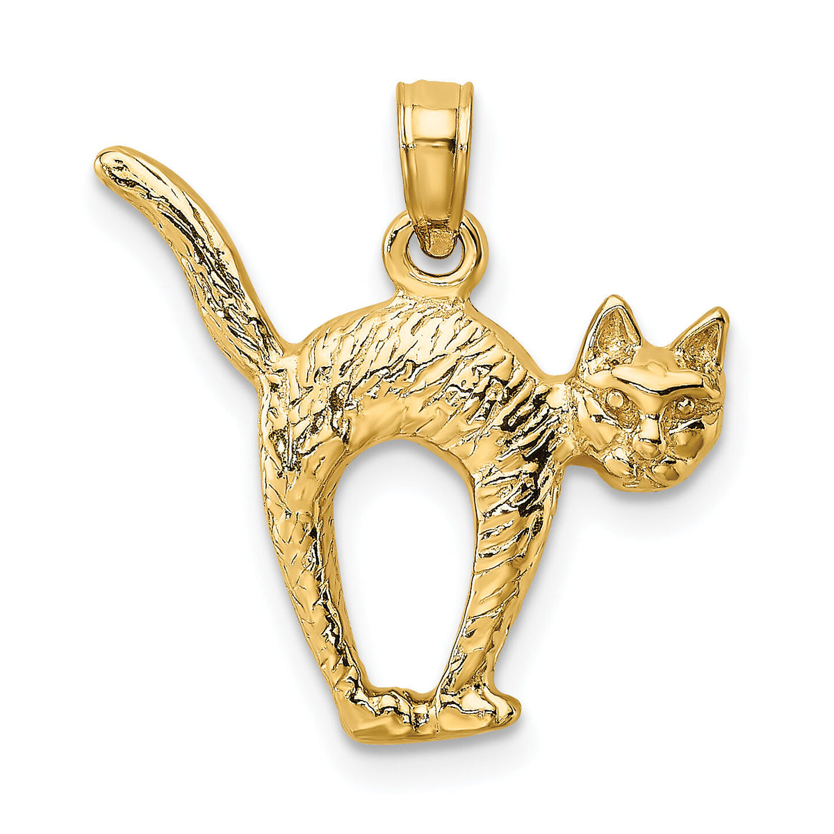 14K 3-D Textured Arch Back and Raised Tail Cat Charm-K6464
