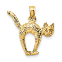 14K 3-D Textured Arch Back and Raised Tail Cat Charm-K6464