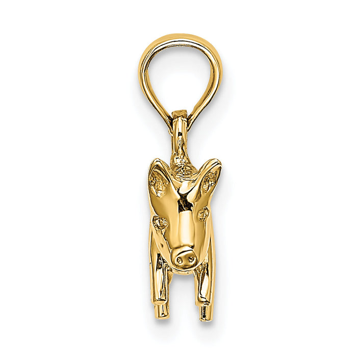 14K 3-D Polished Pig with Curly Tail Charm-K6465