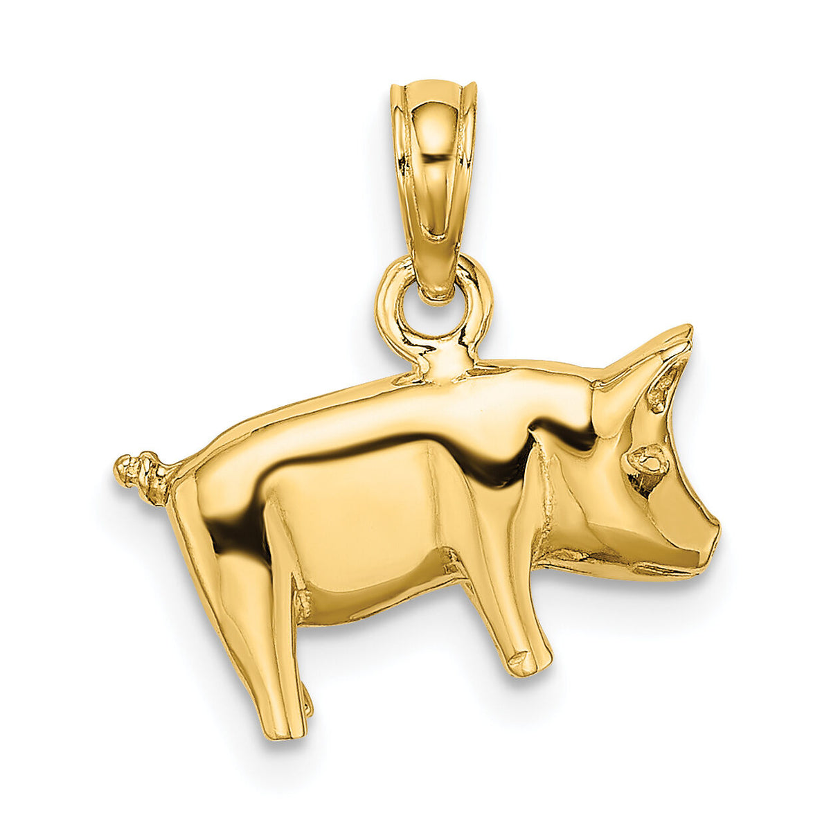 14K 3-D Polished Pig with Curly Tail Charm-K6465