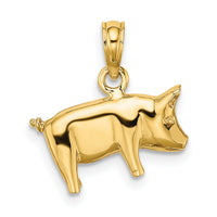 14K 3-D Polished Pig with Curly Tail Charm-K6465