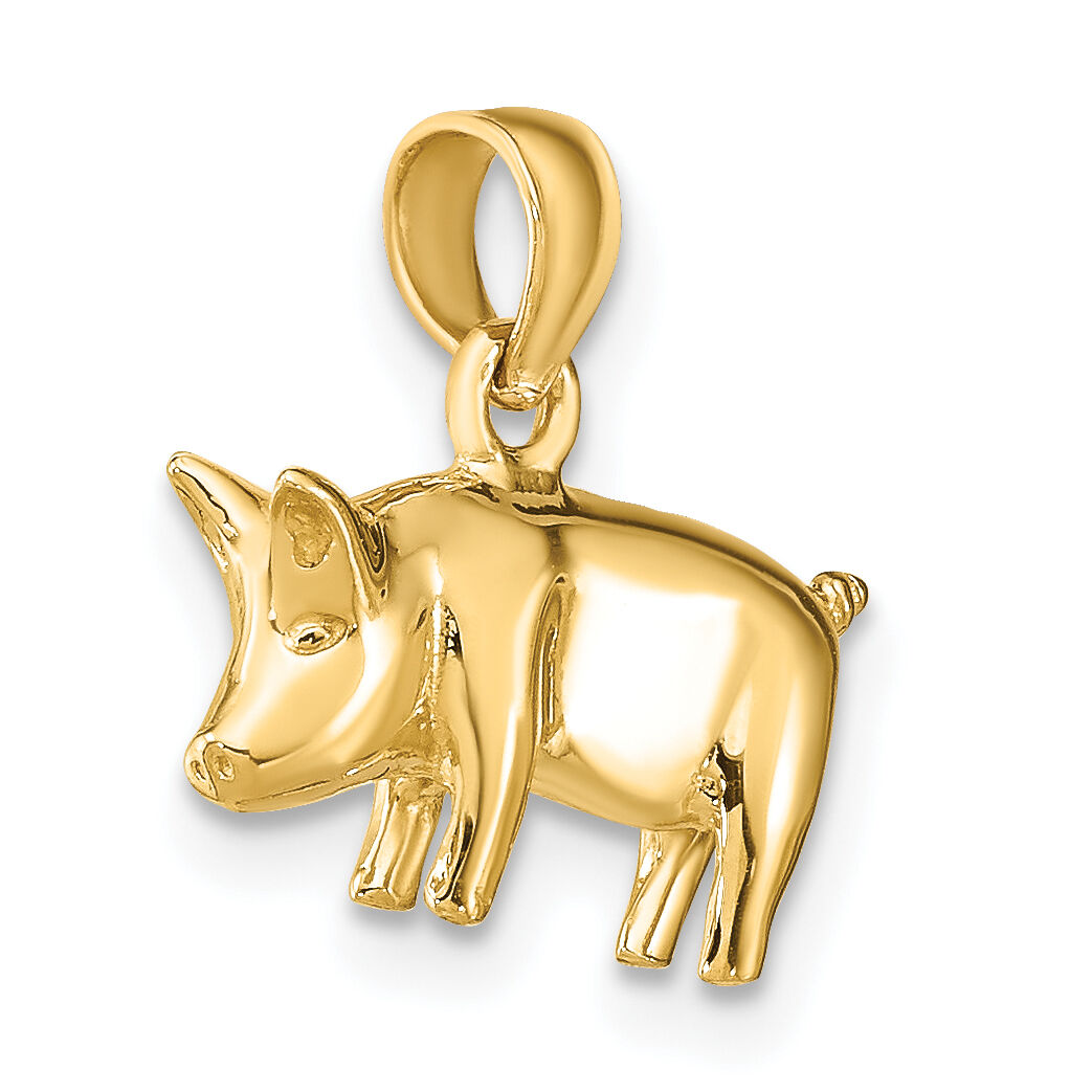 14K 3-D Polished Pig with Curly Tail Charm-K6465