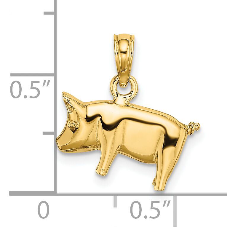 14K 3-D Polished Pig with Curly Tail Charm-K6465