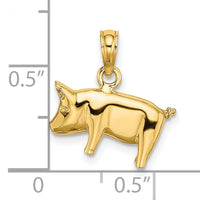 14K 3-D Polished Pig with Curly Tail Charm-K6465