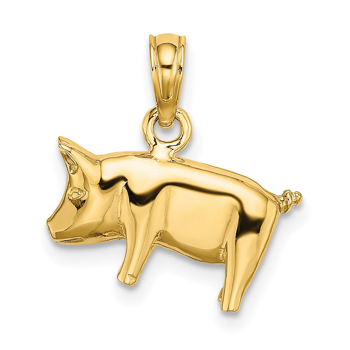 14K 3-D Polished Pig with Curly Tail Charm-K6465