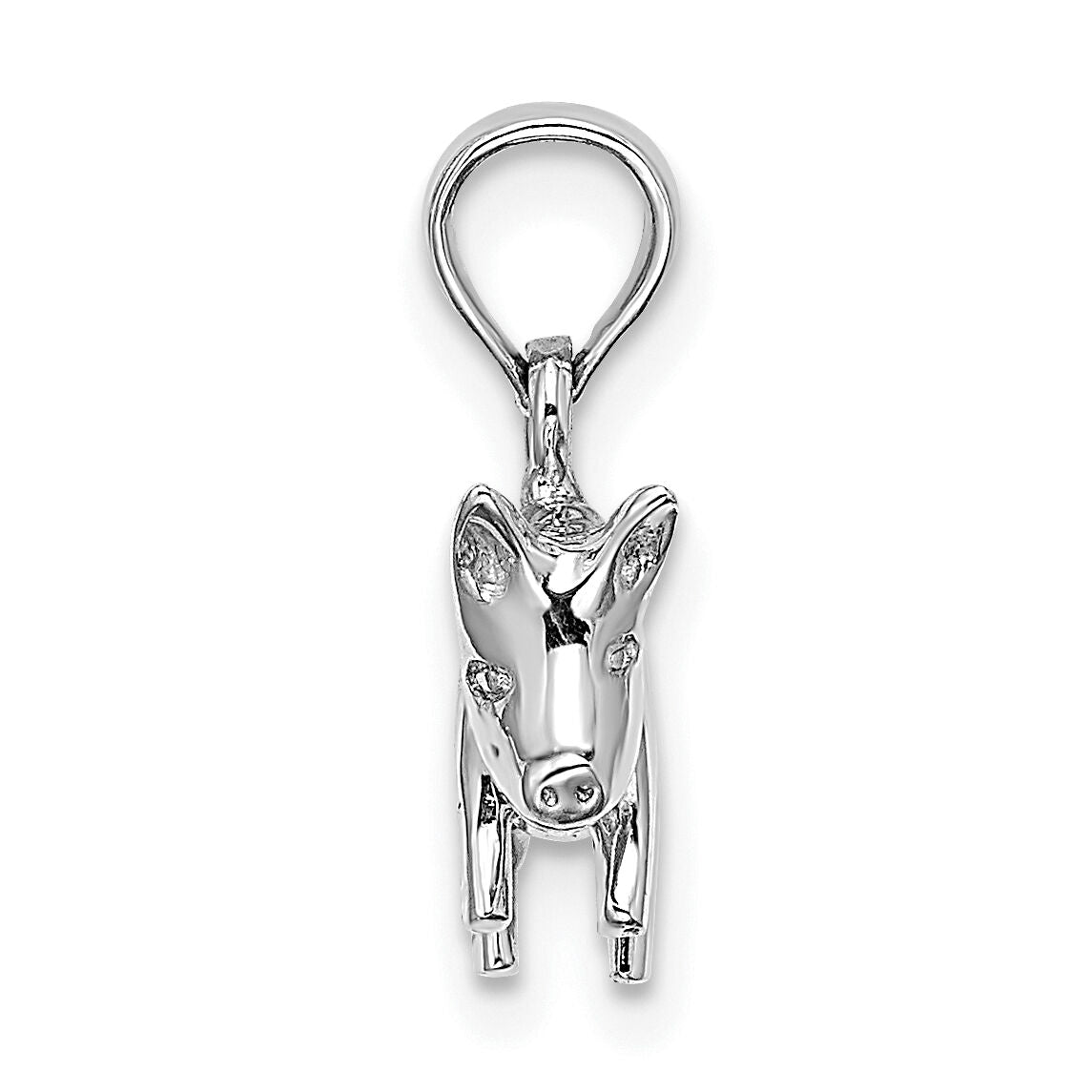 14K White Gold 3-D Polished Pig with Curly Tail Charm-K6465W